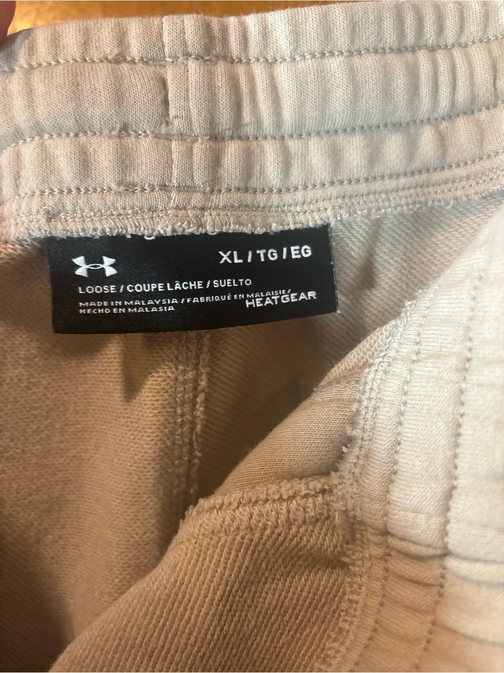Under Armour Men's Tan Athletic Shorts with Gray Mesh Print Side Panel